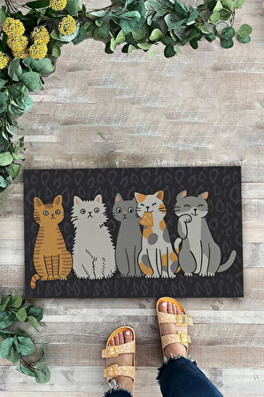 Valerine Life Kedi Konseyi Pati Kardeşliği Siyah Renk Welcome Hoş Geldiniz Kapı Önü Paspası 45x70cm