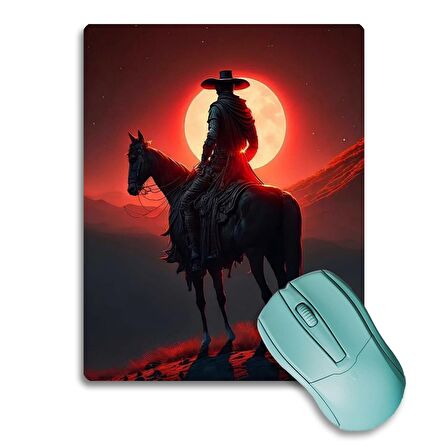 SonicTouch Gün Batımı Kovboy Temalı Kaydırmaz Gaming Oyuncu Dikişsiz Siyah Mouse Pad/Ped 17x21cm