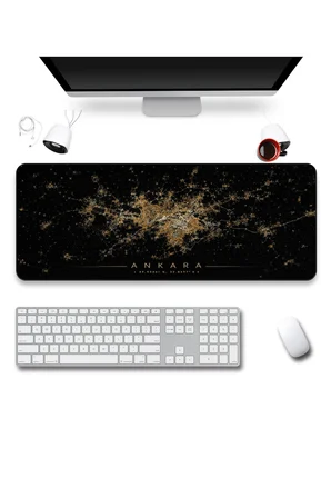 SonicTouch Klavye Mousepad 40x90cm Dikişsiz Pürüzsüz Sıvı Geçirmez Kaymaz Taban Ankara Gece Haritası