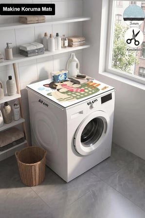 Valerine Life Çamaşır Kurutma Makinesi Üstü Düzenleyici Matı Sıvı Geçirmez Örtü Çamaşırcı Kedi