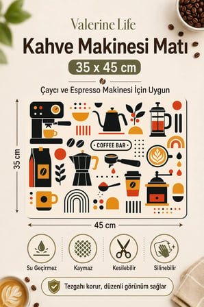 Valerine Life Kahve Espresso Makinesi Matı 35x45cm Çaycı Pad Su Geçirmez Noir Espresso