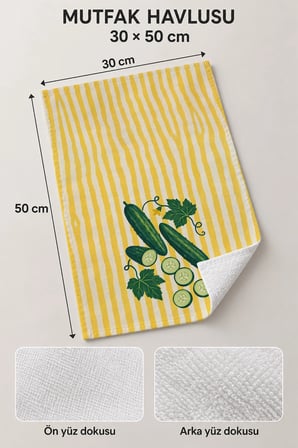 Valerine Life El Kurulama Havlusu 30x50cm Mutfak, Fırın için Pamuklu Emici Çıtır Salatalık