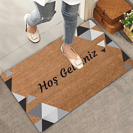 Valerine Life Siyah Gri Geometrik Üçgen Hoş Geldiniz Kapı Önü Paspası 45x70cm