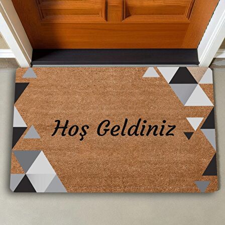 Valerine Life Siyah Gri Geometrik Üçgen Hoş Geldiniz Kapı Önü Paspası 45x70cm