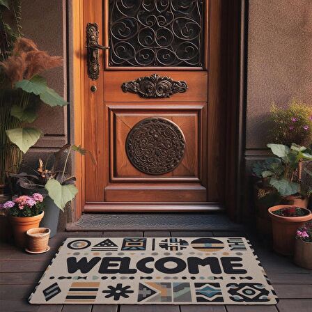 Valerine Life Geometrik Bohem Temalı Welcome Kapı Önü Paspası 45x70cm