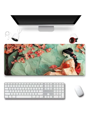 SonicTouch Klavye Mousepad 32x70cm Dikişsiz Pürüzsüz Sıvı Geçirmez Kaymaz Taban Sakura Sessizliği