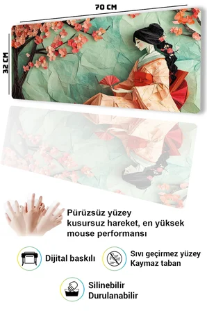 SonicTouch Klavye Mousepad 32x70cm Dikişsiz Pürüzsüz Sıvı Geçirmez Kaymaz Taban Sakura Sessizliği