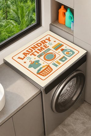 Valerine Life Çamaşır Kurutma Makinesi Üstü Düzenleyici Matı Sıvı Geçirmez Örtü Retro Laundry Time