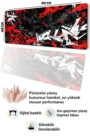 SonicTouch Klavye Mousepad 40x90cm Dikişsiz Pürüzsüz Sıvı Geçirmez Kaymaz Taban Kızıl Kaos