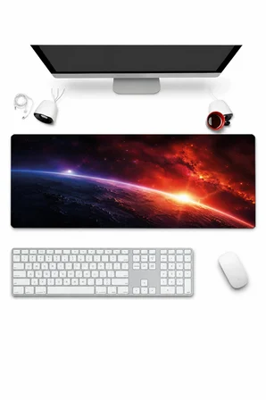 SonicTouch Klavye Mousepad 32x70cm Dikişsiz Pürüzsüz Sıvı Geçirmez Kaymaz Taban Galaktik Gün Doğumu