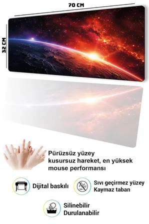 SonicTouch Klavye Mousepad 32x70cm Dikişsiz Pürüzsüz Sıvı Geçirmez Kaymaz Taban Galaktik Gün Doğumu