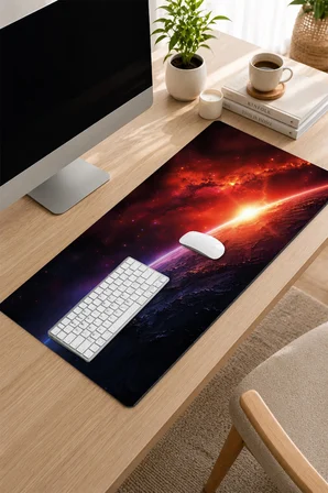 SonicTouch Klavye Mousepad 32x70cm Dikişsiz Pürüzsüz Sıvı Geçirmez Kaymaz Taban Galaktik Gün Doğumu
