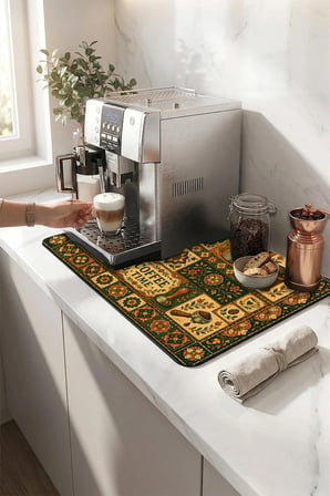 Valerine Life Kahve Espresso Makinesi Matı 35x45cm Çaycı Pad Su Geçirmez Vintage Kahve Mozaği