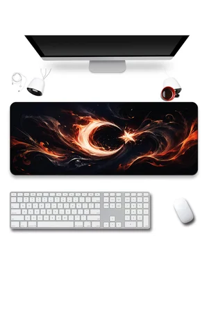 SonicTouch Klavye Mousepad 40x90cm Dikişsiz Pürüzsüz Sıvı Geçirmez Kaymaz Taban Alev Hilali