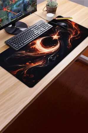 SonicTouch Klavye Mousepad 40x90cm Dikişsiz Pürüzsüz Sıvı Geçirmez Kaymaz Taban Alev Hilali