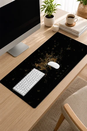 SonicTouch Klavye Mousepad 32x70cm Dikişsiz Pürüzsüz Sıvı Geçirmez Kaymaz Taban Ankara Gece Haritası