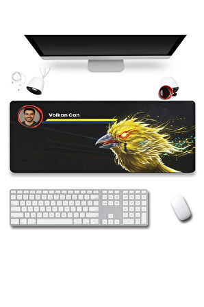 SonicTouch Kişiye isme Özel Kanarya Figür Sarı Lacivert Fotoğraflı XXL Gamer Klavye Mousepad 40x90cm