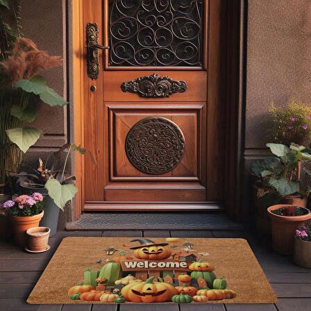 Valerine Life Cadılar Bayramı Bal Kabağı Welcome Kapı Önü Paspası 45x70cm
