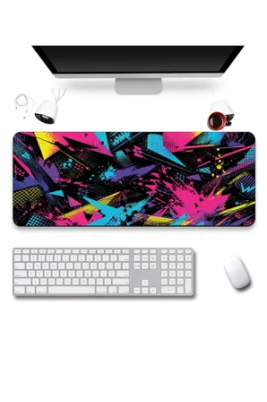 SonicTouch Klavye Mousepad 40x90cm Dikişsiz Pürüzsüz Sıvı Geçirmez Kaymaz Taban Retro Patlama
