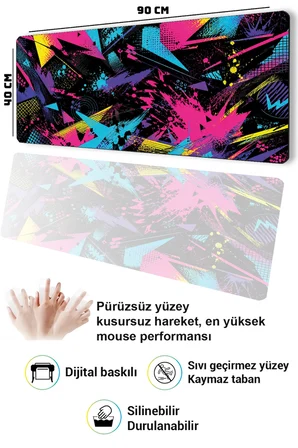 SonicTouch Klavye Mousepad 40x90cm Dikişsiz Pürüzsüz Sıvı Geçirmez Kaymaz Taban Retro Patlama