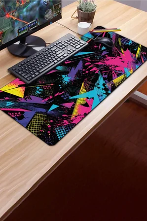 SonicTouch Klavye Mousepad 40x90cm Dikişsiz Pürüzsüz Sıvı Geçirmez Kaymaz Taban Retro Patlama