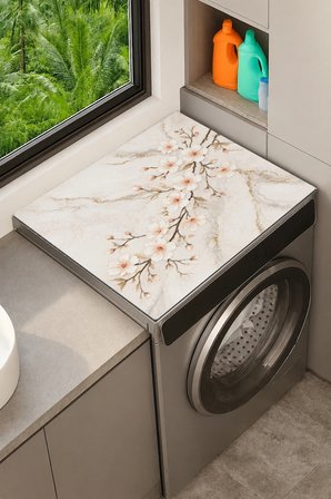 Valerine Life Çamaşır Kurutma Makinesi Üstü Düzenleyici Matı Sıvı Geçirmez Örtü Pudra Çiçek Dalı