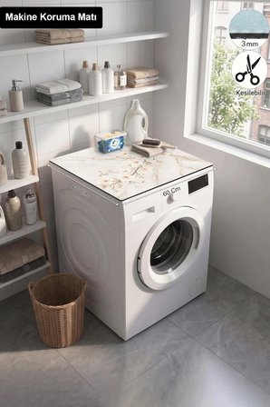 Valerine Life Çamaşır Kurutma Makinesi Üstü Düzenleyici Matı Sıvı Geçirmez Örtü Pudra Çiçek Dalı