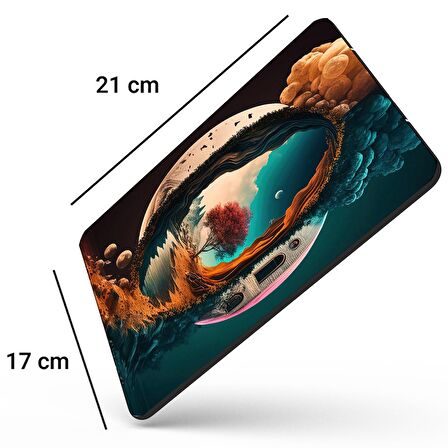 SonicTouch Ay ve Ağaç Temalı Kaydırmaz Gaming Oyuncu Dikişsiz Mavi Turuncu Mouse Pad/Ped 17x21cm