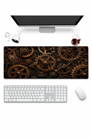SonicTouch Klavye Mousepad 32x70cm Dikişsiz Pürüzsüz Sıvı Geçirmez Kaymaz Taban Bronz Çarklar