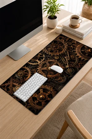 SonicTouch Klavye Mousepad 32x70cm Dikişsiz Pürüzsüz Sıvı Geçirmez Kaymaz Taban Bronz Çarklar