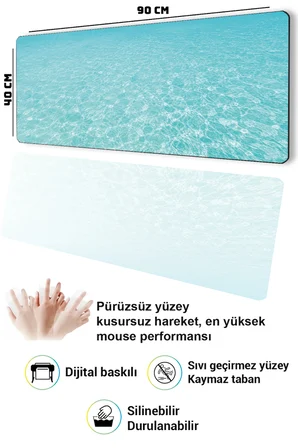 SonicTouch Klavye Mousepad 40x90cm Dikişsiz Pürüzsüz Sıvı Geçirmez Kaymaz Taban Mavi Huzur