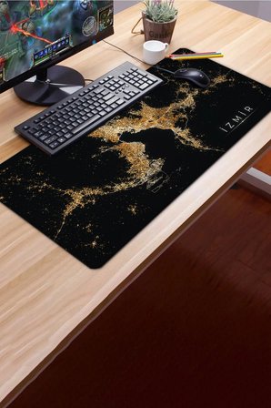 SonicTouch Klavye Mousepad 40x90cm Dikişsiz Pürüzsüz Sıvı Geçirmez Kaymaz Taban izmir Gece Haritası