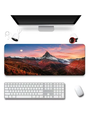 SonicTouch Klavye Mousepad 40x90cm Dikişsiz Pürüzsüz Sıvı Geçirmez Kaymaz Taban Kızıl Dağlar