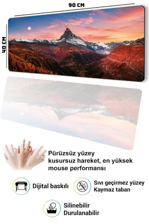 SonicTouch Klavye Mousepad 40x90cm Dikişsiz Pürüzsüz Sıvı Geçirmez Kaymaz Taban Kızıl Dağlar