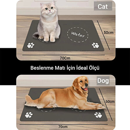 MAtGo Pati Food Water Gri Beslenme Matı Kaymaz Sıvı Geçirmez Kedi Köpek Mama Paspası 50x70cm