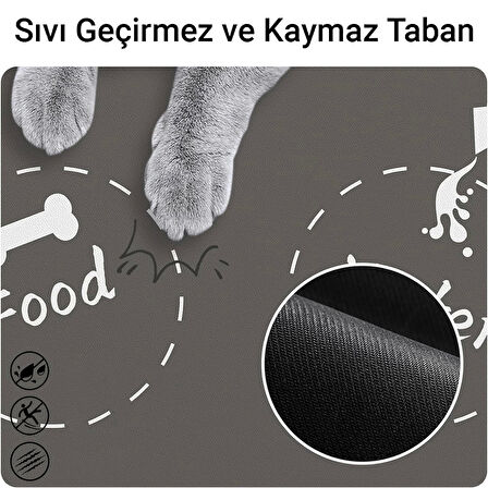 MAtGo Pati Food Water Gri Beslenme Matı Kaymaz Sıvı Geçirmez Kedi Köpek Mama Paspası 50x70cm