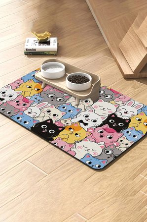 MAtGo Pati Kedi Köpek Beslenme Matı 50x70cm Su Geçirmez Mama Kabı Altlığı Paspası Şaşkın Patiler