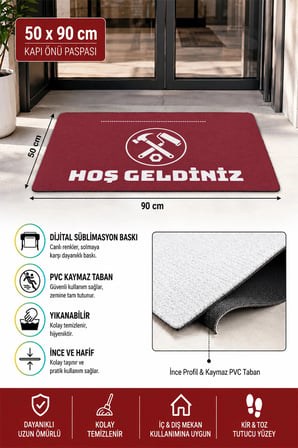 Valerine Life Kapı Önü Paspası 50x90cm Dijital Baskı Kaymaz Kişiye Firmaya Özel Hırdavatçı Nalbur