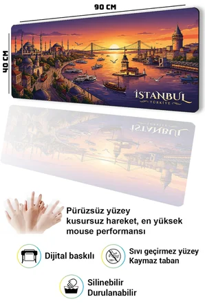 SonicTouch Klavye Mousepad 40x90cm Dikişsiz Pürüzsüz Sıvı Geçirmez Kaymaz Taban Boğaz’da Gün Batımı