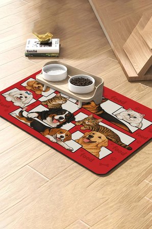 MAtGo Pati Kedi Köpek Beslenme Matı 50x70cm Su Geçirmez Mama Kabı Altlığı Paspası Pati Portreleri