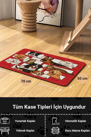 MAtGo Pati Kedi Köpek Beslenme Matı 50x70cm Su Geçirmez Mama Kabı Altlığı Paspası Pati Portreleri