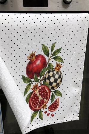 Valerine Life El Kurulama Havlusu 30x50cm Mutfak, Fırın için Pamuklu Emici Damalı Nar
