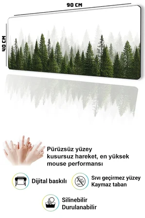 SonicTouch Klavye Mousepad 40x90cm Dikişsiz Pürüzsüz Sıvı Geçirmez Kaymaz Taban Sisli Çamlar