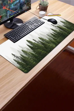 SonicTouch Klavye Mousepad 40x90cm Dikişsiz Pürüzsüz Sıvı Geçirmez Kaymaz Taban Sisli Çamlar