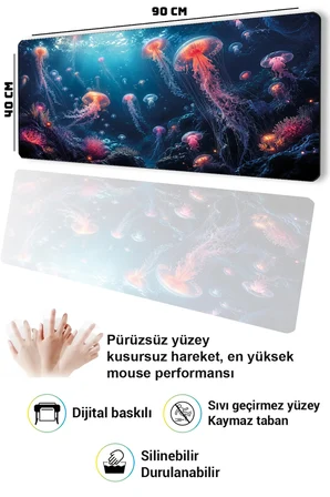 SonicTouch Klavye Mousepad 40x90cm Dikişsiz Pürüzsüz Sıvı Geçirmez Kaymaz Taban Işıltılı Derinlikler