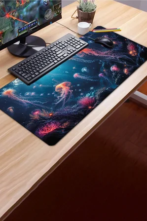 SonicTouch Klavye Mousepad 40x90cm Dikişsiz Pürüzsüz Sıvı Geçirmez Kaymaz Taban Işıltılı Derinlikler