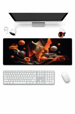 SonicTouch Klavye Mousepad 32x70cm Dikişsiz Pürüzsüz Sıvı Geçirmez Kaymaz Taban Turuncu Akış