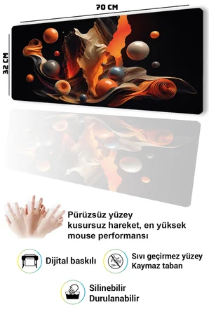 SonicTouch Klavye Mousepad 32x70cm Dikişsiz Pürüzsüz Sıvı Geçirmez Kaymaz Taban Turuncu Akış