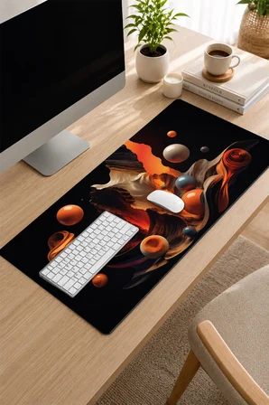 SonicTouch Klavye Mousepad 32x70cm Dikişsiz Pürüzsüz Sıvı Geçirmez Kaymaz Taban Turuncu Akış