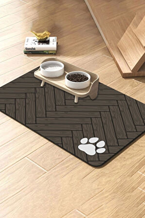 MAtGo Pati Parke Desenli Kahverengi Beslenme Matı Sıvı Geçirmez Kedi Köpek Mama Paspası 50x70cm